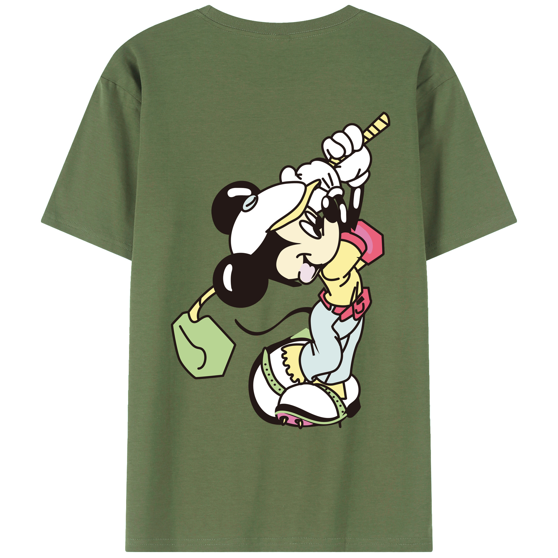 ミッキーマウス Mickey Mouse 綿100％ メンズ半袖Tシャツ（バックプリント） 通気性